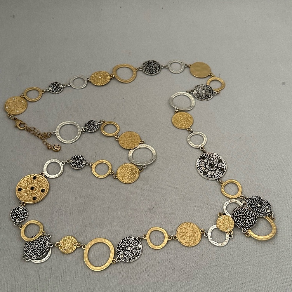 C1946 long gold and silver tone round link necklace - Picture 6 of 6
